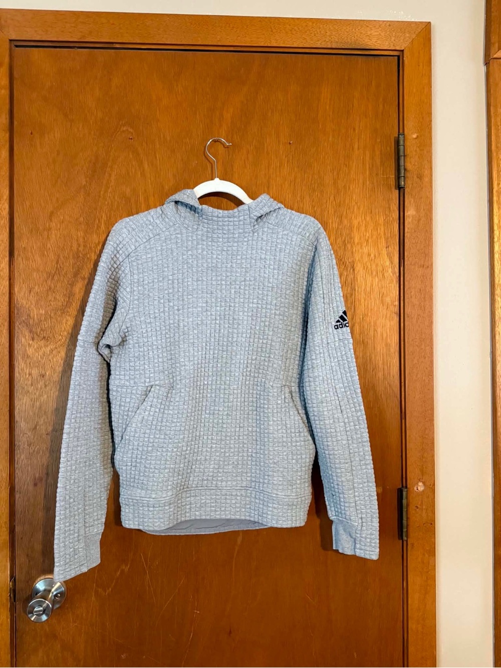adidas Light Gray Quilted Crewneck Hoodie Sweater - Men's